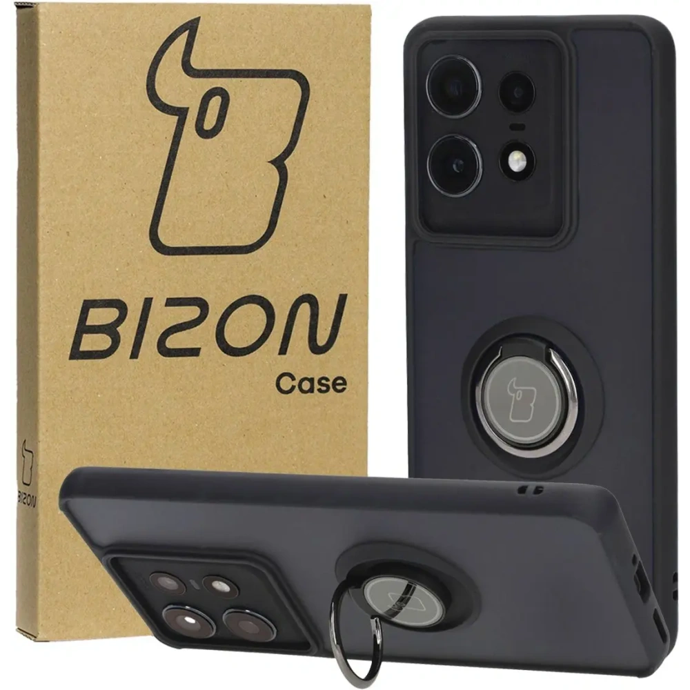 Hurtownia GSM - Etui s úchopem na prst Bizon Case Hybrid Ring pro Motorola Edge 50 Pro kouřové s černým rámem - BIZ6038 - {ean13} - Hurt