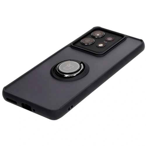 Etui z uchwytem na palec Bizon Case Hybrid Ring do Motorola Edge 50 Pro przydymione z czarną ramką