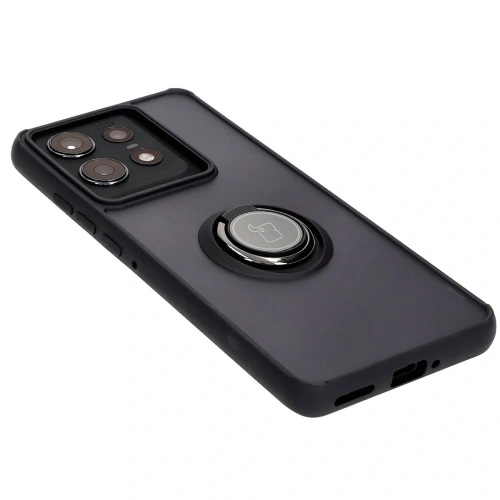 Etui z uchwytem na palec Bizon Case Hybrid Ring do Motorola Edge 50 Pro przydymione z czarną ramką