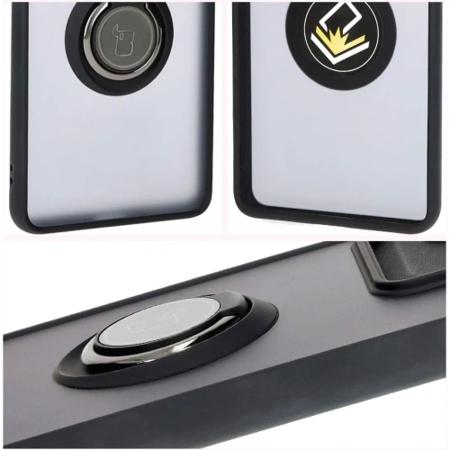 Etui z uchwytem na palec Bizon Case Hybrid Ring do Motorola Edge 50 Pro przydymione z czarną ramką