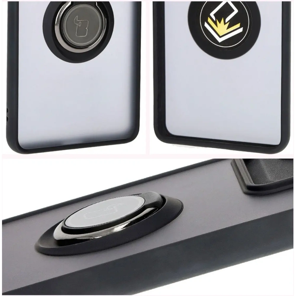 Hurtownia GSM - Etui s úchopem na prst Bizon Case Hybrid Ring pro Motorola Edge 50 Pro kouřové s černým rámem - BIZ6038 - {ean13} - Hurt