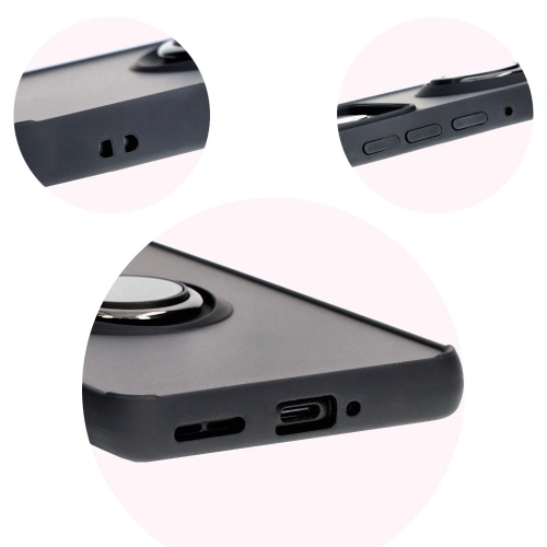 Etui z uchwytem na palec Bizon Case Hybrid Ring do Motorola Edge 50 Pro przydymione z czarną ramką