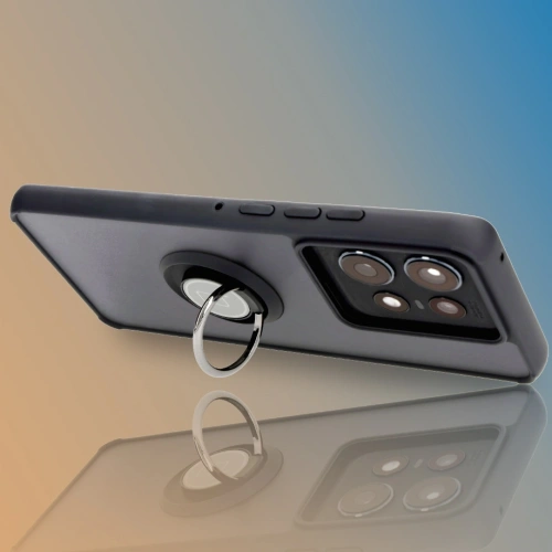 Etui z uchwytem na palec Bizon Case Hybrid Ring do Motorola Edge 50 Pro przydymione z czarną ramką