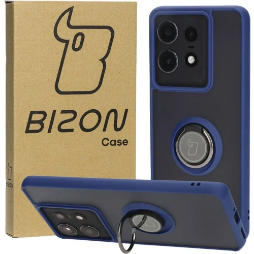 Etui z uchwytem na palec Bizon Case Hybrid Ring do Motorola Edge 50 Pro przydymione z granatową ramką