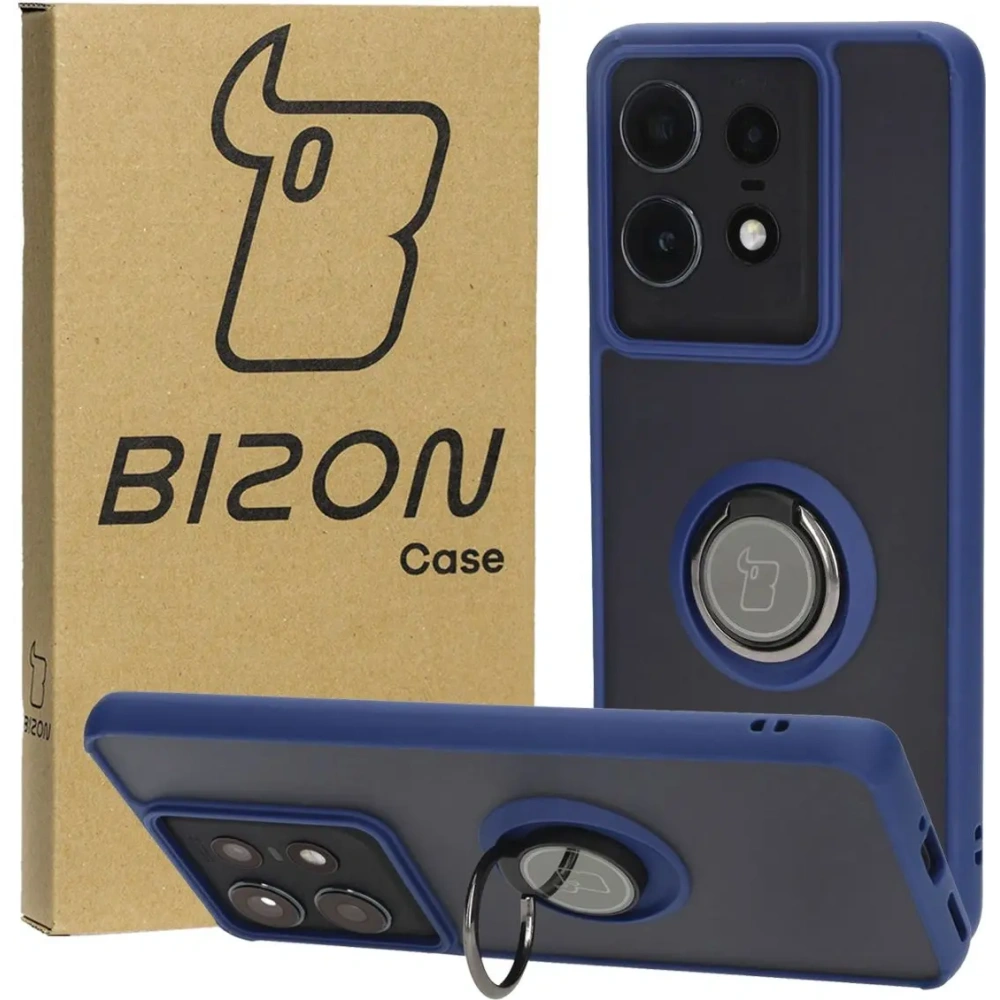Hurtownia GSM - Etui z uchwytem na palec Bizon Case Hybrid Ring do Motorola Edge 50 Pro przydymione z granatową ramką - BIZ5832 - {ean13} - Hurt