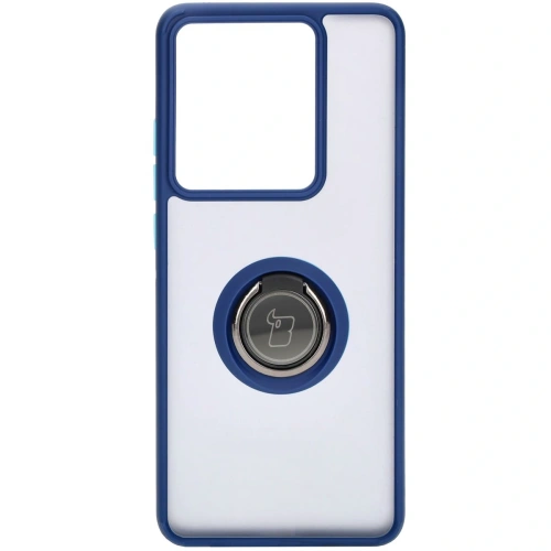 Etui z uchwytem na palec Bizon Case Hybrid Ring do Motorola Edge 50 Pro przydymione z granatową ramką