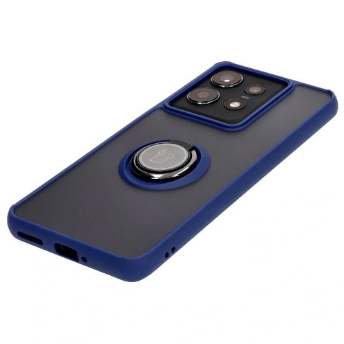 Etui z uchwytem na palec Bizon Case Hybrid Ring do Motorola Edge 50 Pro przydymione z granatową ramką