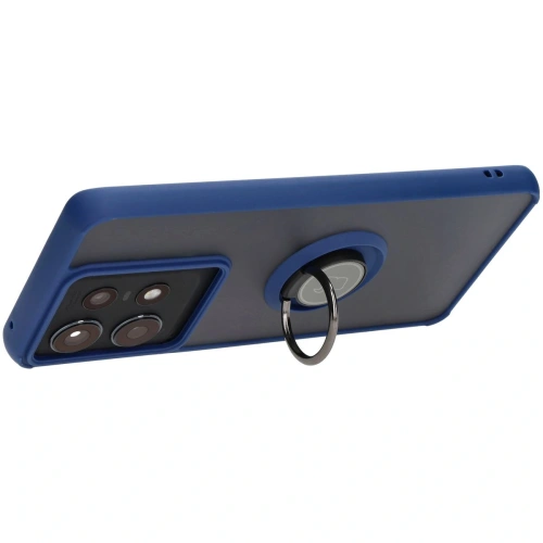Etui z uchwytem na palec Bizon Case Hybrid Ring do Motorola Edge 50 Pro przydymione z granatową ramką