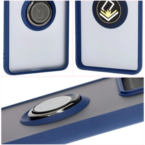 Etui z uchwytem na palec Bizon Case Hybrid Ring do Motorola Edge 50 Pro przydymione z granatową ramką