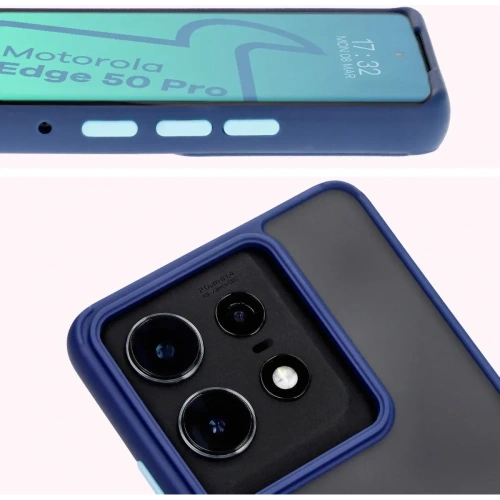 Etui z uchwytem na palec Bizon Case Hybrid Ring do Motorola Edge 50 Pro przydymione z granatową ramką