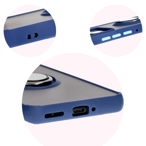 Etui z uchwytem na palec Bizon Case Hybrid Ring do Motorola Edge 50 Pro przydymione z granatową ramką