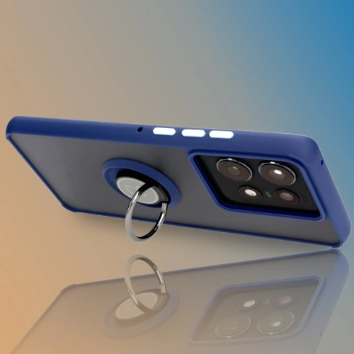 Etui z uchwytem na palec Bizon Case Hybrid Ring do Motorola Edge 50 Pro przydymione z granatową ramką