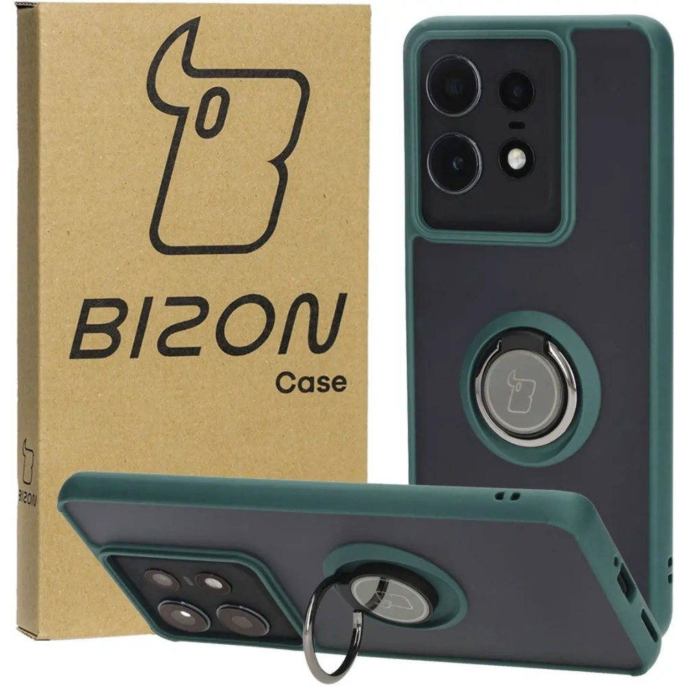 Hurtownia GSM - Etui z uchwytem na palec Bizon Case Hybrid Ring do Motorola Edge 50 Pro przydymione z ciemnozieloną ramką - BIZ5833 - {ean13} - Hurt