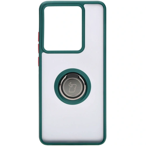 Etui z uchwytem na palec Bizon Case Hybrid Ring do Motorola Edge 50 Pro przydymione z ciemnozieloną ramką