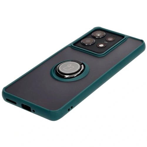 Etui z uchwytem na palec Bizon Case Hybrid Ring do Motorola Edge 50 Pro przydymione z ciemnozieloną ramką
