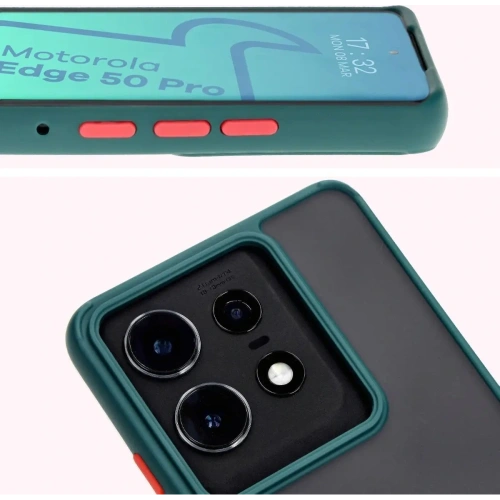 Etui z uchwytem na palec Bizon Case Hybrid Ring do Motorola Edge 50 Pro przydymione z ciemnozieloną ramką