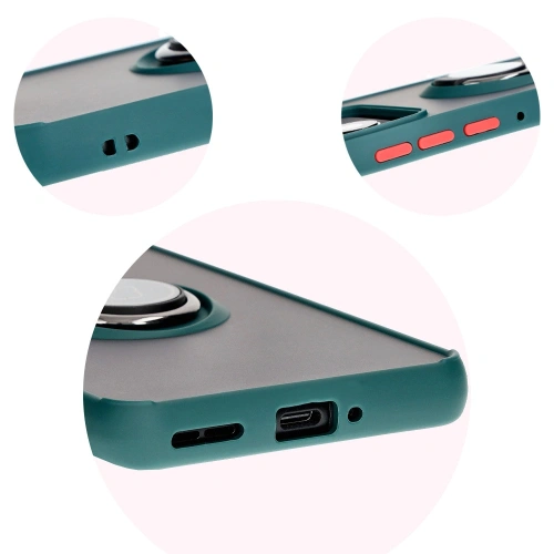 Etui z uchwytem na palec Bizon Case Hybrid Ring do Motorola Edge 50 Pro przydymione z ciemnozieloną ramką