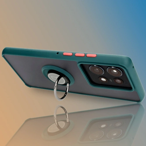 Etui z uchwytem na palec Bizon Case Hybrid Ring do Motorola Edge 50 Pro przydymione z ciemnozieloną ramką