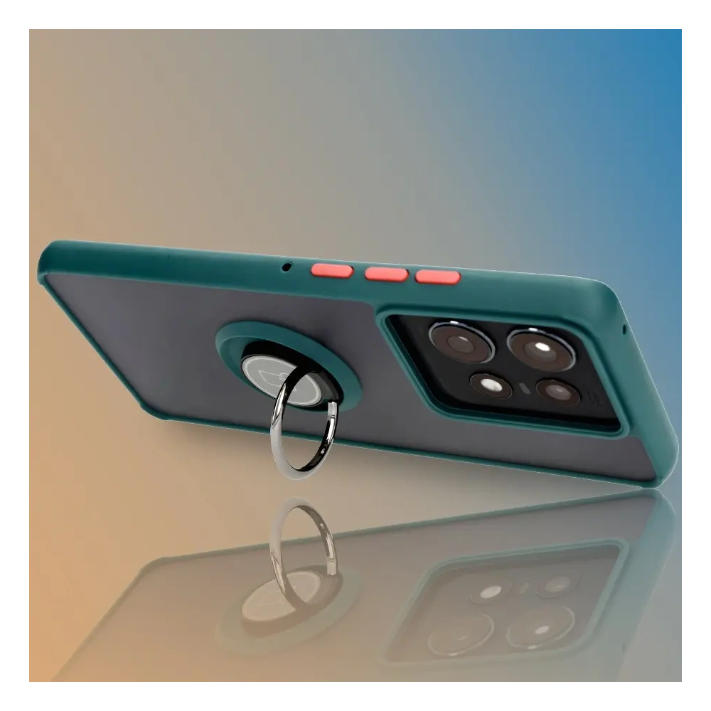 Hurtownia GSM - Etui z uchwytem na palec Bizon Case Hybrid Ring do Motorola Edge 50 Pro przydymione z ciemnozieloną ramką - BIZ5833 - {ean13} - Hurt