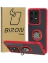 Etui z uchwytem na palec Bizon Case Hybrid Ring do Motorola Edge 50 Pro przydymione z czerwoną ramką