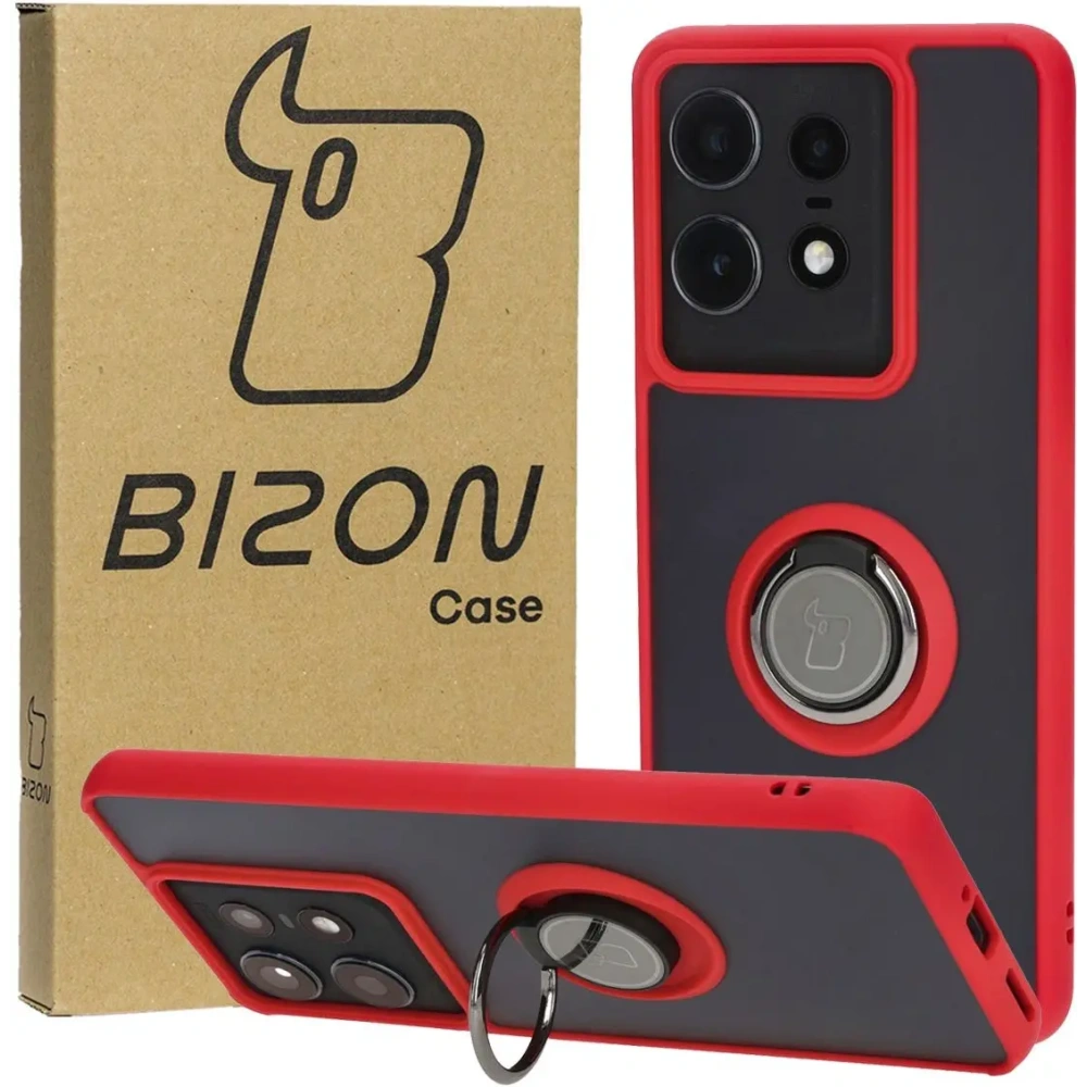 Hurtownia GSM - Etui z uchwytem na palec Bizon Case Hybrid Ring do Motorola Edge 50 Pro przydymione z czerwoną ramką - BIZ5834 - {ean13} - Hurt