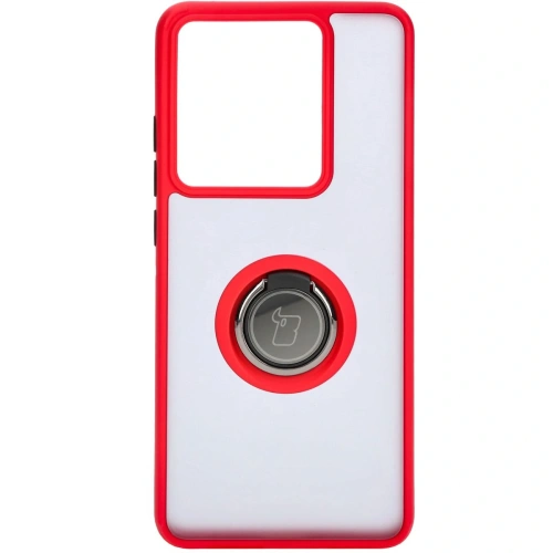 Etui z uchwytem na palec Bizon Case Hybrid Ring do Motorola Edge 50 Pro przydymione z czerwoną ramką