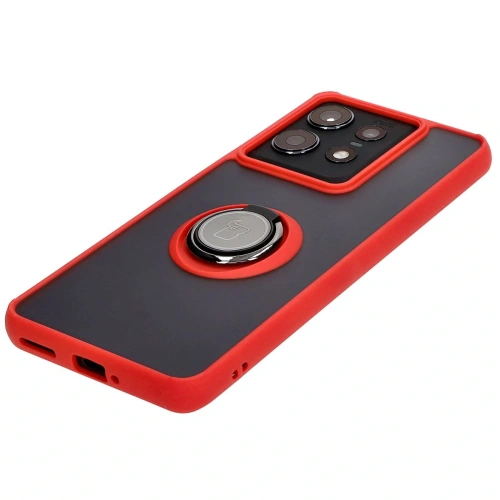 Etui z uchwytem na palec Bizon Case Hybrid Ring do Motorola Edge 50 Pro przydymione z czerwoną ramką