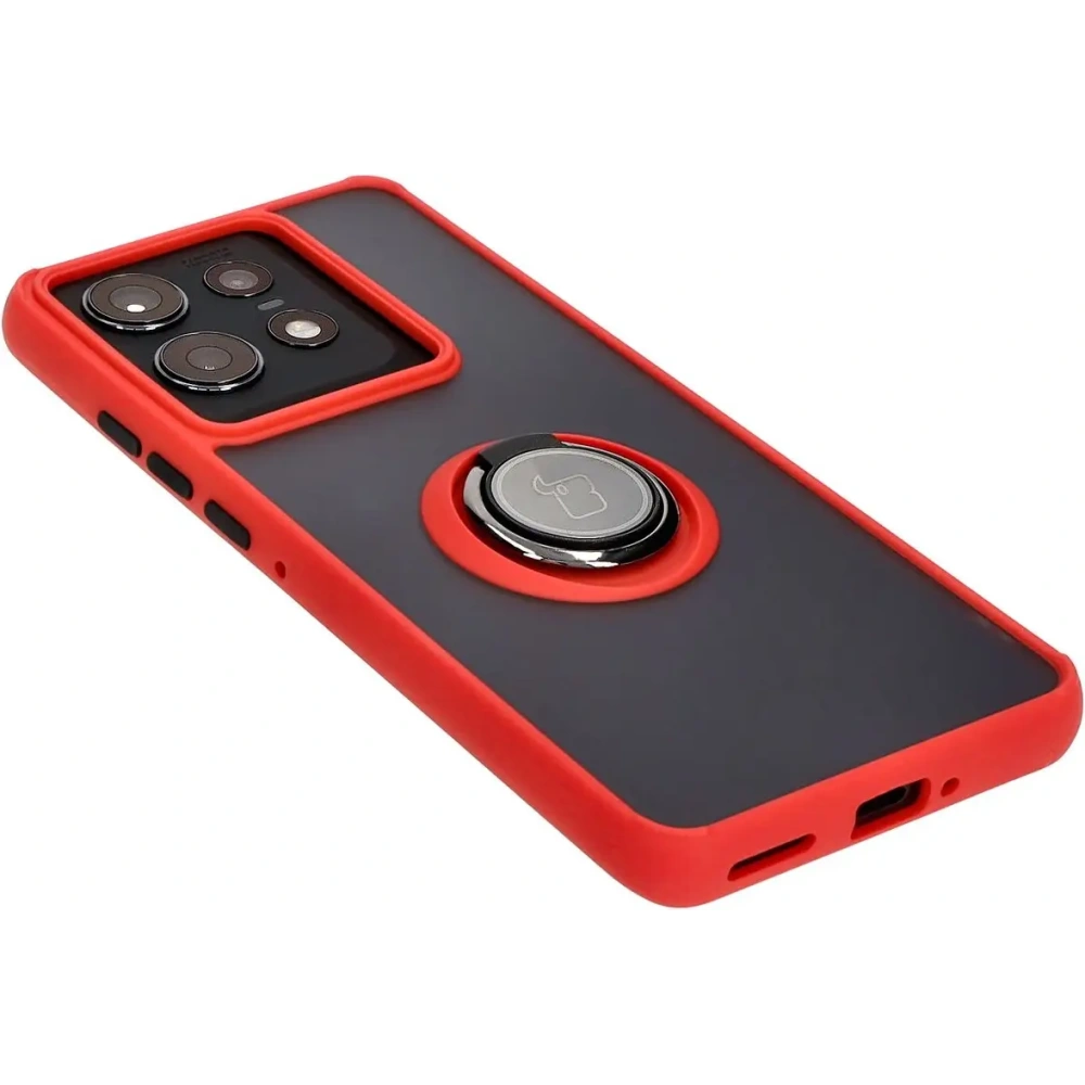 Hurtownia GSM - Etui z uchwytem na palec Bizon Case Hybrid Ring do Motorola Edge 50 Pro przydymione z czerwoną ramką - BIZ5834 - {ean13} - Hurt