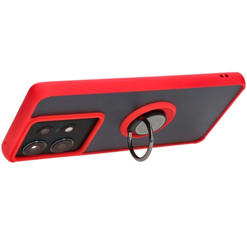 Etui z uchwytem na palec Bizon Case Hybrid Ring do Motorola Edge 50 Pro przydymione z czerwoną ramką