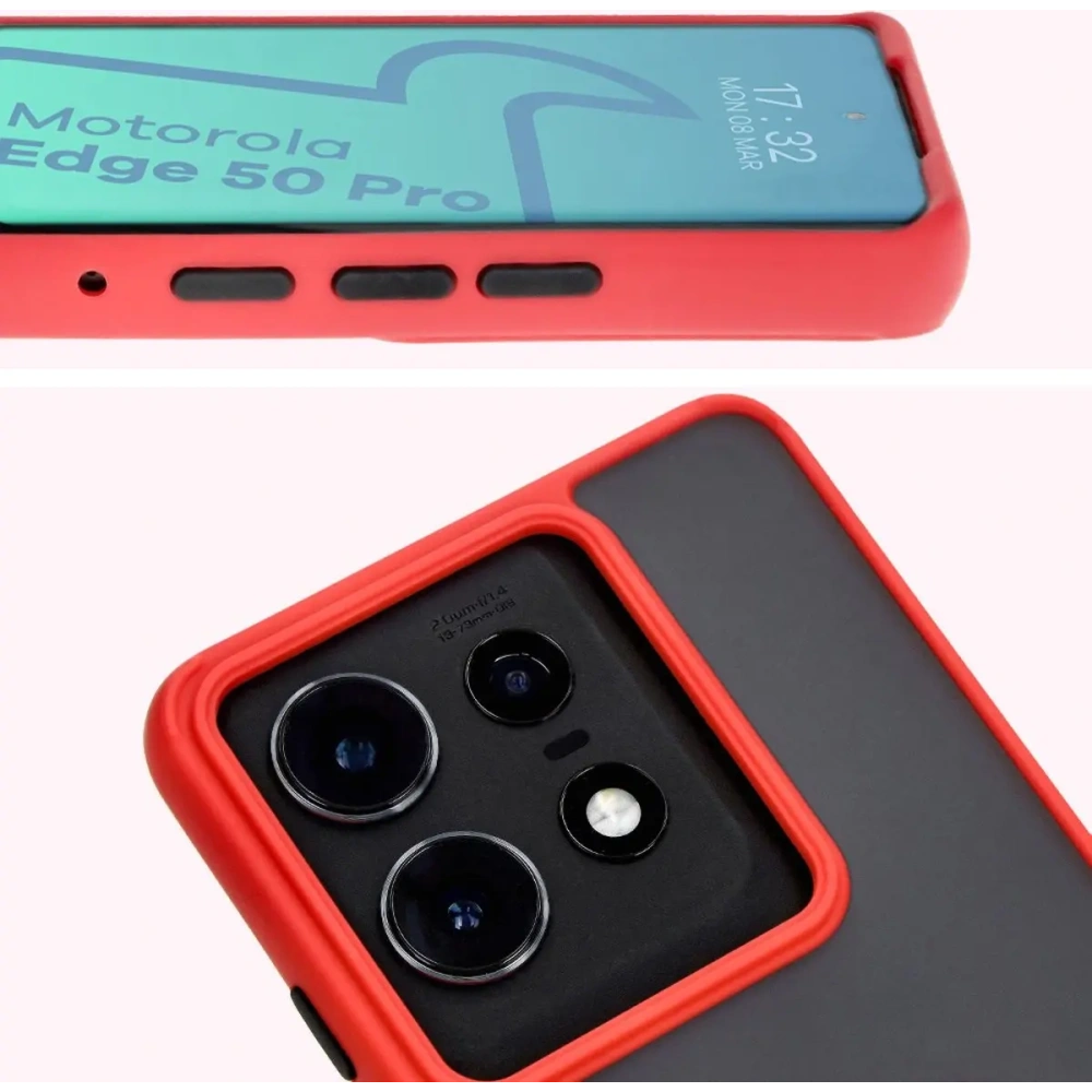 Hurtownia GSM - Pouzdro s úchopem na prst Bizon Case Hybrid Ring pro Motorola Edge 50 Pro kouřové s červeným rámem. - BIZ5834 - {ean13} - Hurt