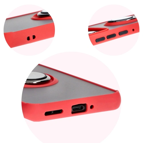 Etui z uchwytem na palec Bizon Case Hybrid Ring do Motorola Edge 50 Pro przydymione z czerwoną ramką