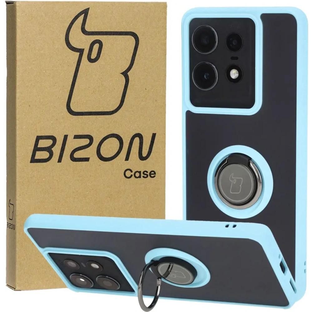 Hurtownia GSM - Etui z uchwytem na palec Bizon Case Hybrid Ring do Motorola Edge 50 Pro przydymione z jasnoniebieską ramką - BIZ6042 - {ean13} - Hurt