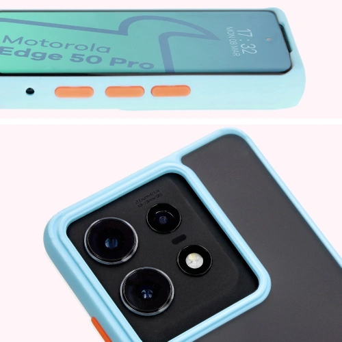 Etui z uchwytem na palec Bizon Case Hybrid Ring do Motorola Edge 50 Pro przydymione z jasnoniebieską ramką