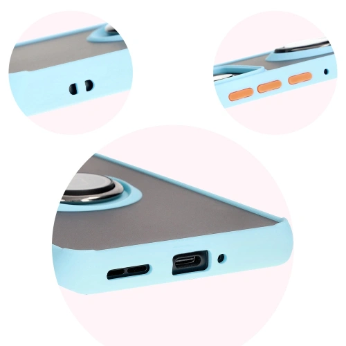 Etui z uchwytem na palec Bizon Case Hybrid Ring do Motorola Edge 50 Pro przydymione z jasnoniebieską ramką