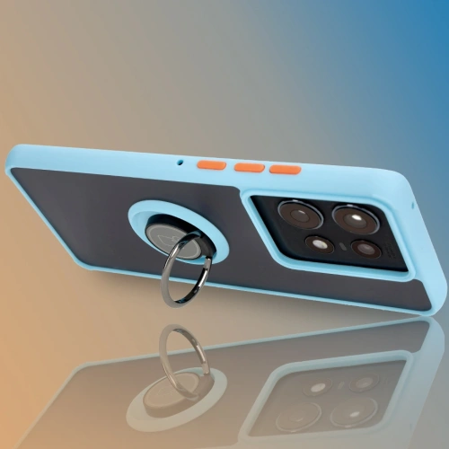 Etui z uchwytem na palec Bizon Case Hybrid Ring do Motorola Edge 50 Pro przydymione z jasnoniebieską ramką