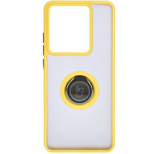 Etui z uchwytem na palec Bizon Case Hybrid Ring do Motorola Edge 50 Pro przydymione z żółtą ramką