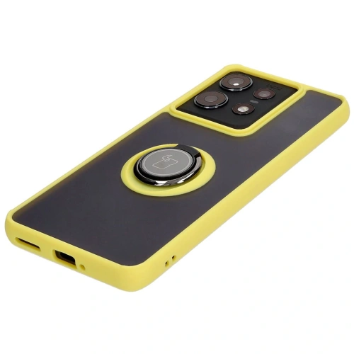 Etui z uchwytem na palec Bizon Case Hybrid Ring do Motorola Edge 50 Pro przydymione z żółtą ramką