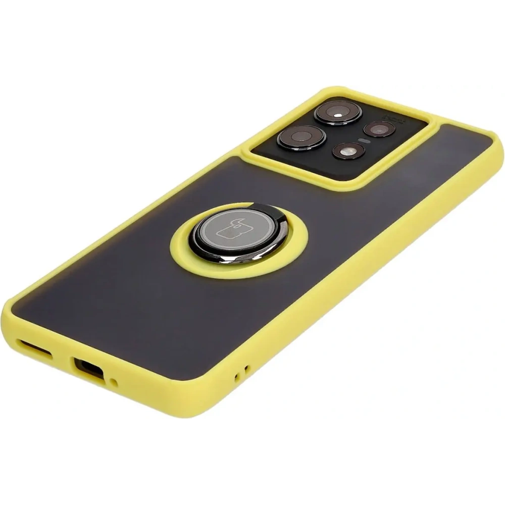 Hurtownia GSM - Etui z uchwytem na palec Bizon Case Hybrid Ring do Motorola Edge 50 Pro przydymione z żółtą ramką - BIZ5839 - {ean13} - Hurt