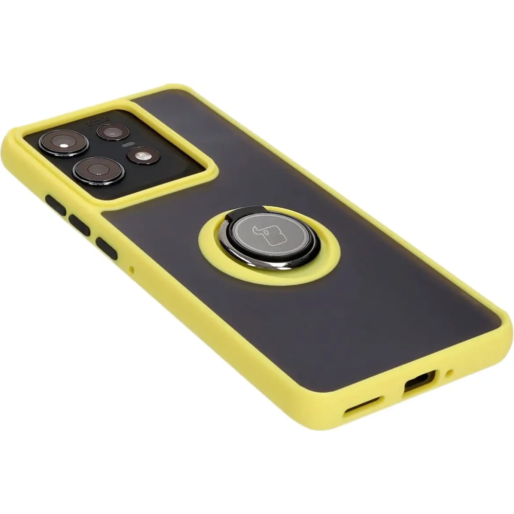 Hurtownia GSM - Etui z uchwytem na palec Bizon Case Hybrid Ring do Motorola Edge 50 Pro przydymione z żółtą ramką - BIZ5839 - {ean13} - Hurt