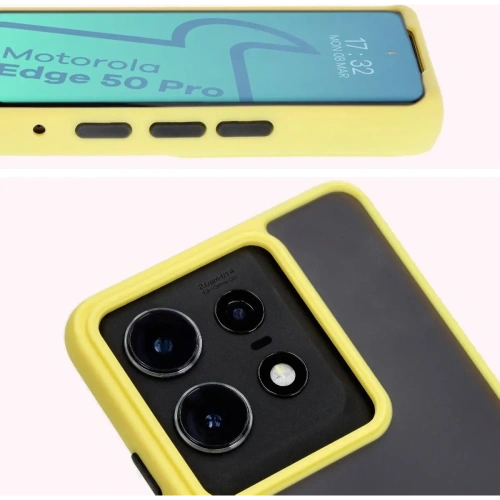 Etui z uchwytem na palec Bizon Case Hybrid Ring do Motorola Edge 50 Pro przydymione z żółtą ramką