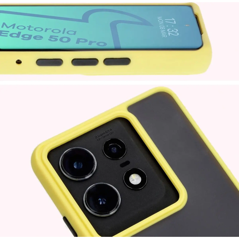 Hurtownia GSM - Etui z uchwytem na palec Bizon Case Hybrid Ring do Motorola Edge 50 Pro przydymione z żółtą ramką - BIZ5839 - {ean13} - Hurt