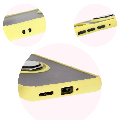 Etui z uchwytem na palec Bizon Case Hybrid Ring do Motorola Edge 50 Pro przydymione z żółtą ramką