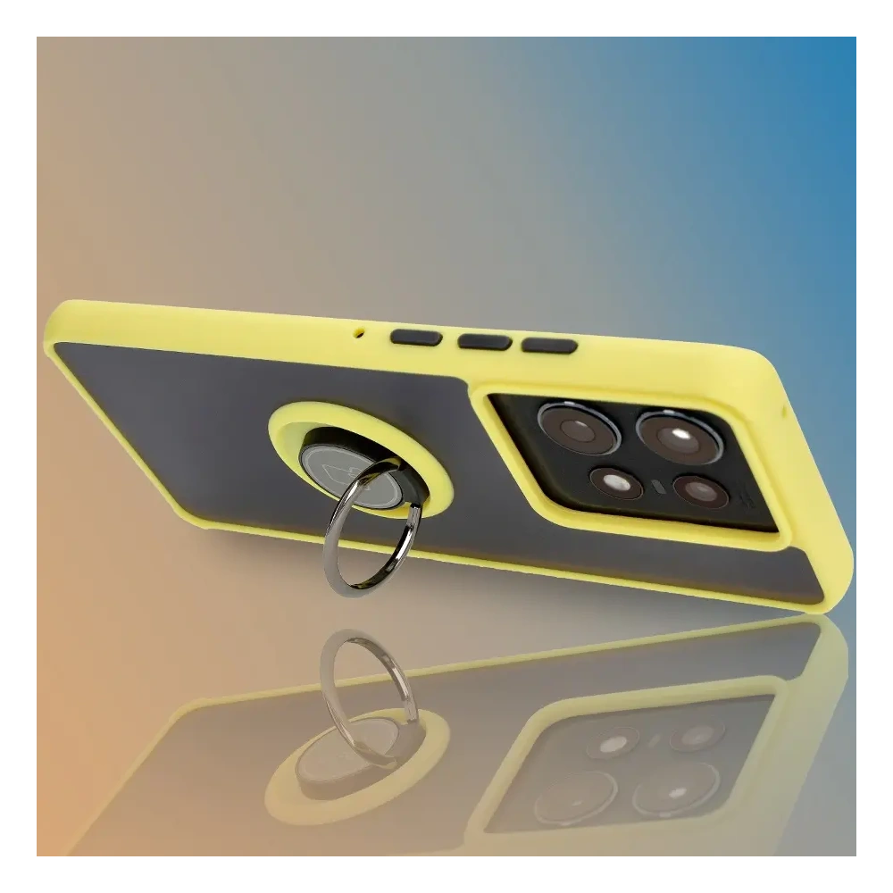 Hurtownia GSM - Etui z uchwytem na palec Bizon Case Hybrid Ring do Motorola Edge 50 Pro przydymione z żółtą ramką - BIZ5839 - {ean13} - Hurt