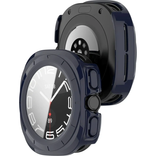 Etui ze szkłem do zegarka Bizon Case+Glass Watch do Samsung Galaxy Watch Ultra 47 mm niebieskie