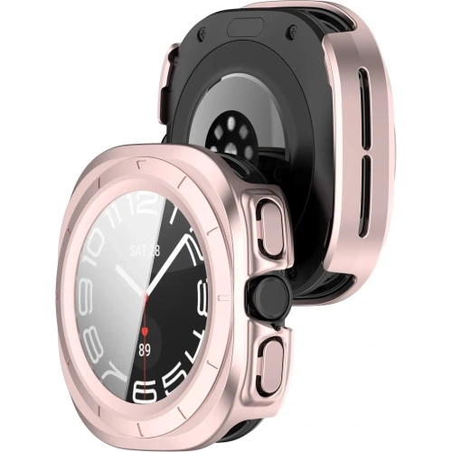 Etui ze szkłem do zegarka Bizon Case+Glass Watch do Samsung Galaxy Watch Ultra 47 mm satynowo różowe