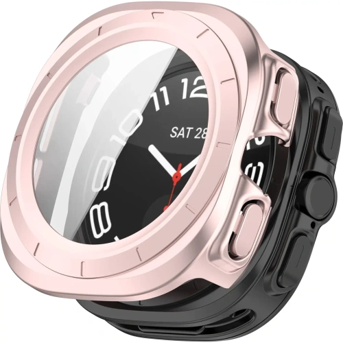 Etui ze szkłem do zegarka Bizon Case+Glass Watch do Samsung Galaxy Watch Ultra 47 mm satynowo różowe