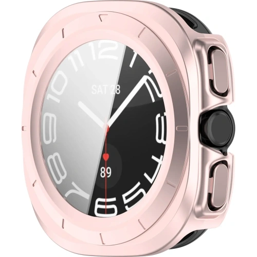 Etui ze szkłem do zegarka Bizon Case+Glass Watch do Samsung Galaxy Watch Ultra 47 mm satynowo różowe