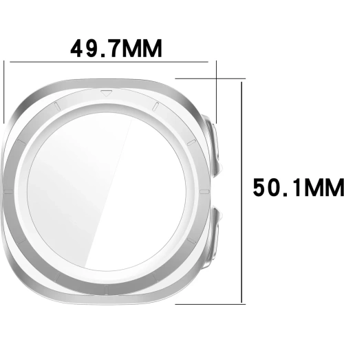 Etui ze szkłem do zegarka Bizon Case+Glass Watch do Samsung Galaxy Watch Ultra 47 mm satynowo srebrne