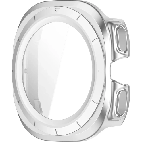 Etui ze szkłem do zegarka Bizon Case+Glass Watch do Samsung Galaxy Watch Ultra 47 mm satynowo srebrne