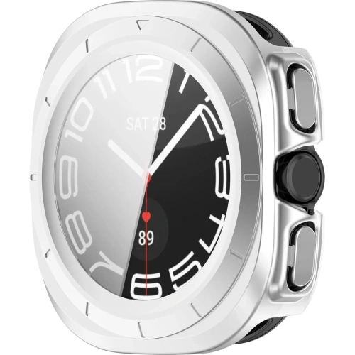 Etui ze szkłem do zegarka Bizon Case+Glass Watch do Samsung Galaxy Watch Ultra 47 mm satynowo srebrne